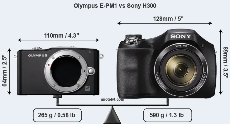Size Olympus E-PM1 vs Sony H300