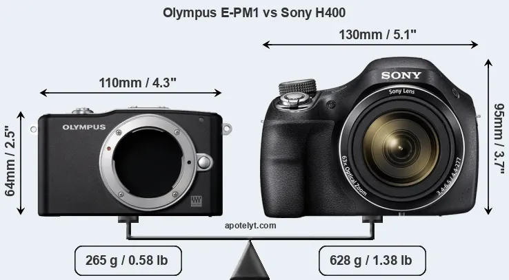 Size Olympus E-PM1 vs Sony H400