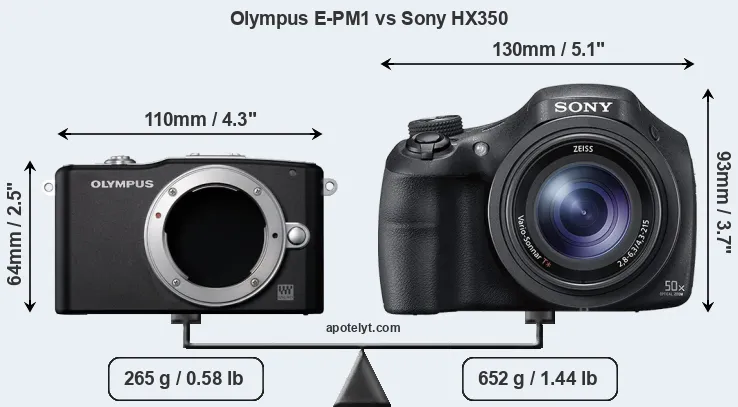 Size Olympus E-PM1 vs Sony HX350