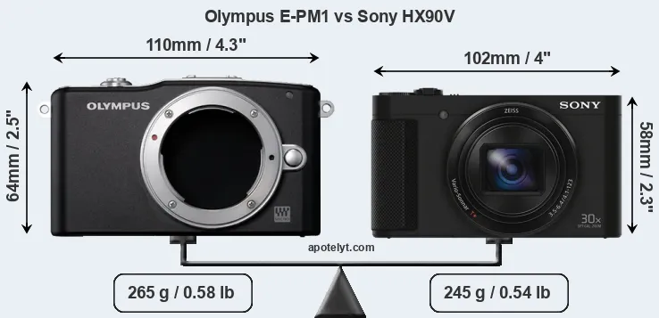 Size Olympus E-PM1 vs Sony HX90V