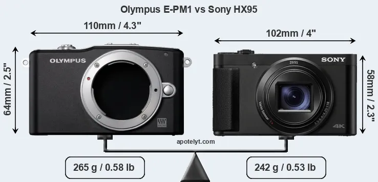 Size Olympus E-PM1 vs Sony HX95