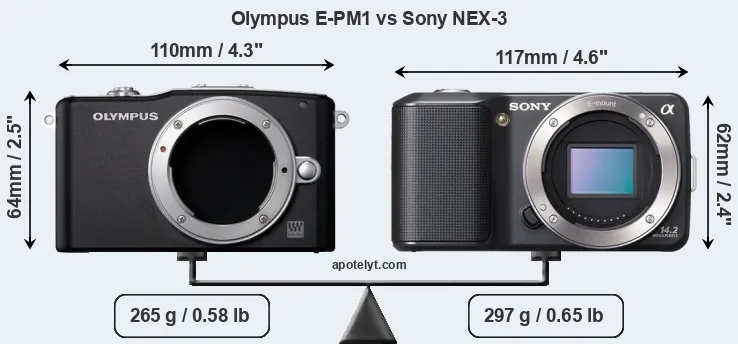 Size Olympus E-PM1 vs Sony NEX-3