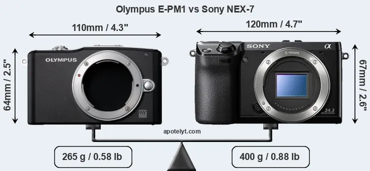 Size Olympus E-PM1 vs Sony NEX-7