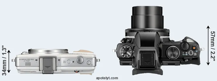 Compare E-PM2 versus Stylus 1 top