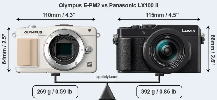 Size Olympus E-PM2 vs Panasonic LX100 II