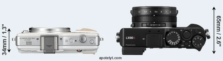 Compare E-PM2 versus LX100 II top