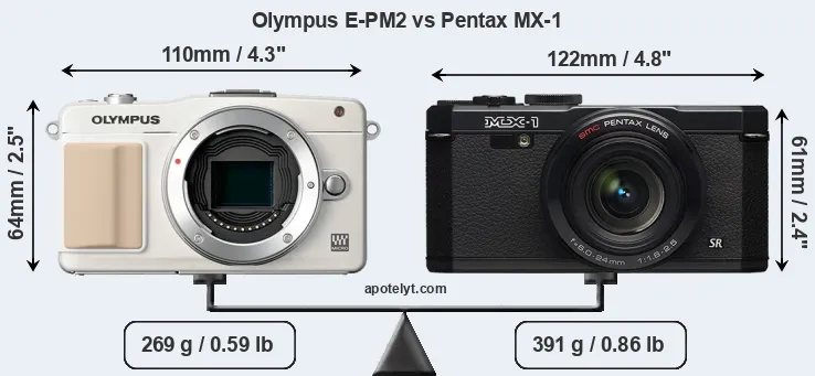Size Olympus E-PM2 vs Pentax MX-1