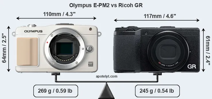 Size Olympus E-PM2 vs Ricoh GR