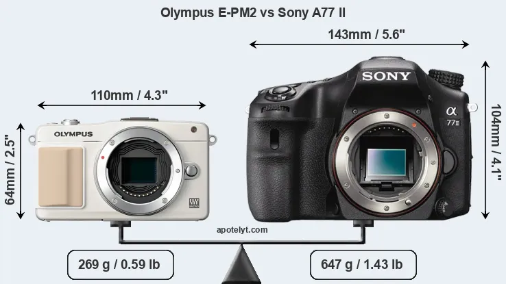 Size Olympus E-PM2 vs Sony A77 II