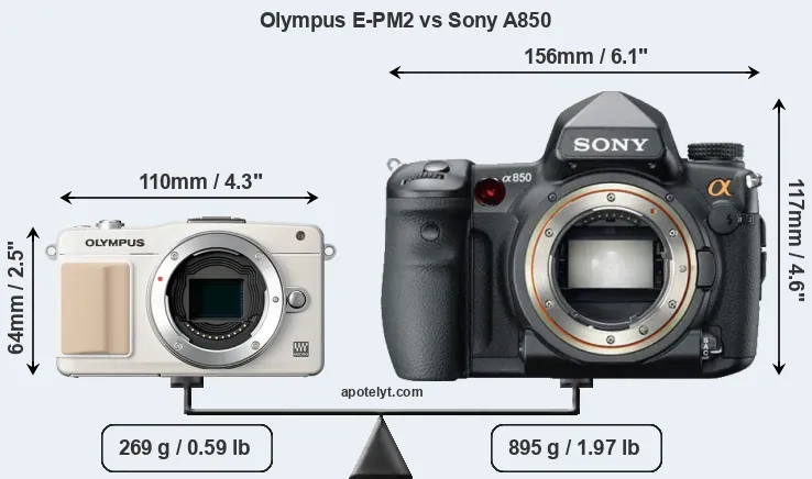 Size Olympus E-PM2 vs Sony A850
