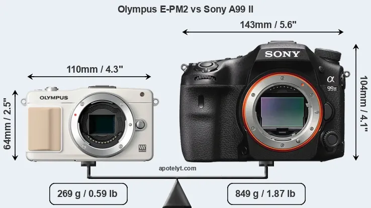 Size Olympus E-PM2 vs Sony A99 II