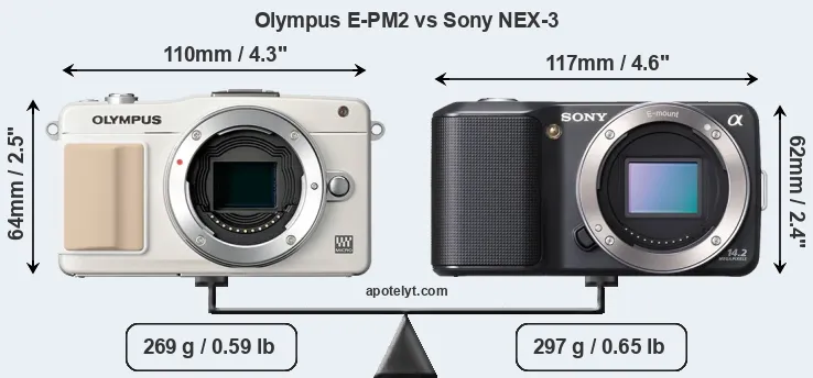 Size Olympus E-PM2 vs Sony NEX-3