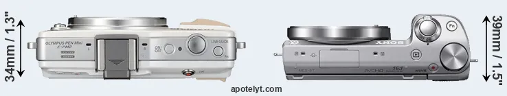 Compare E-PM2 versus NEX-5T top