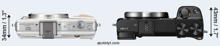 Compare E-PM2 versus NEX-7 top