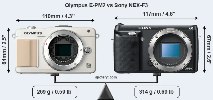 Size Olympus E-PM2 vs Sony NEX-F3