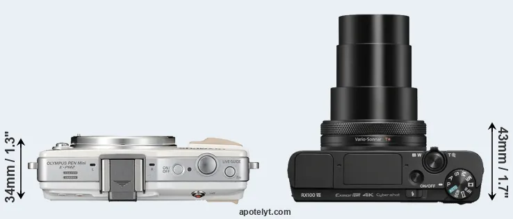 Compare E-PM2 versus RX100 VII top