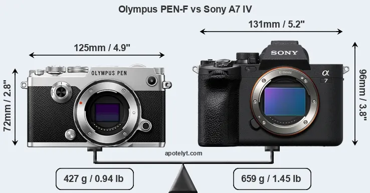 Size Olympus PEN-F vs Sony A7 IV