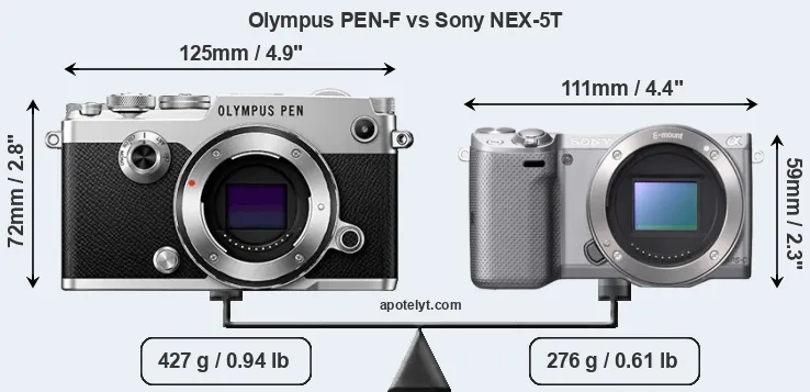 Size Olympus PEN-F vs Sony NEX-5T