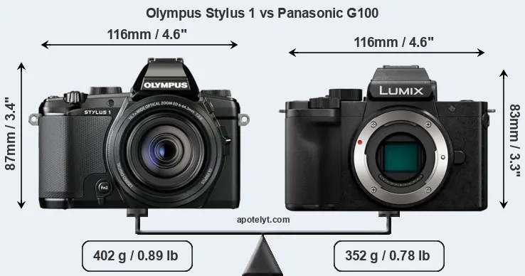 Size Olympus Stylus 1 vs Panasonic G100