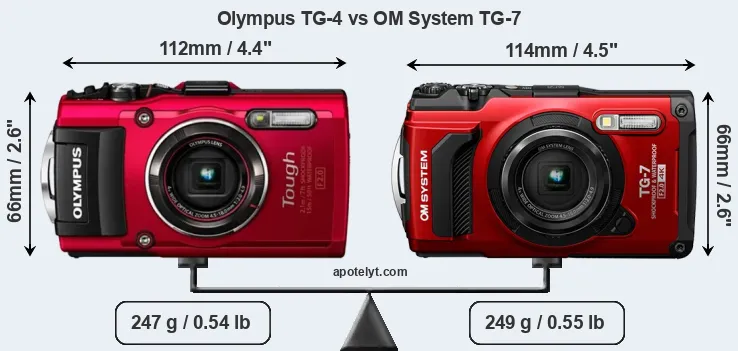 Size Olympus TG-4 vs OM System TG-7