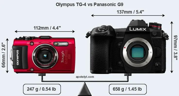 Size Olympus TG-4 vs Panasonic G9
