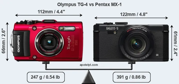 Size Olympus TG-4 vs Pentax MX-1