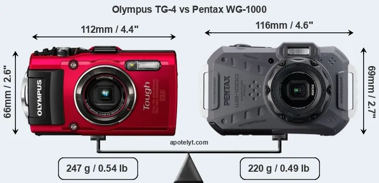 Size Olympus TG-4 vs Pentax WG-1000
