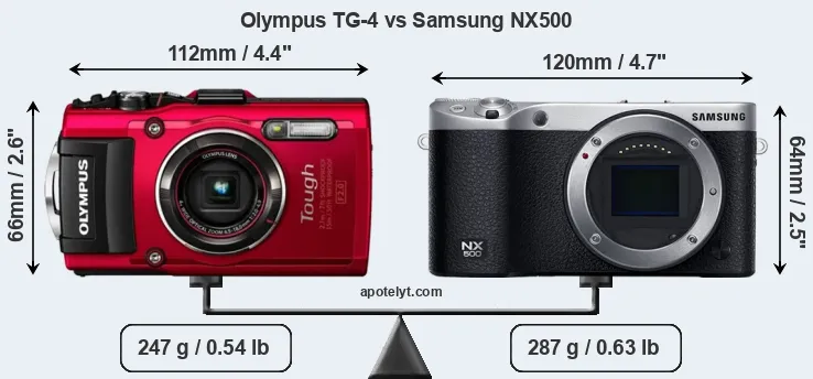 Size Olympus TG-4 vs Samsung NX500