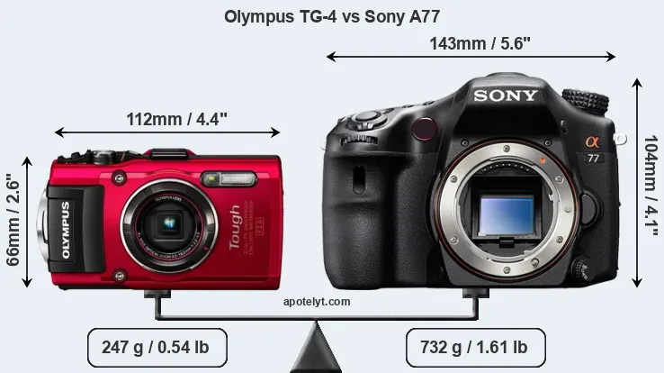 Size Olympus TG-4 vs Sony A77
