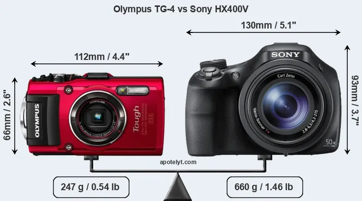 Size Olympus TG-4 vs Sony HX400V