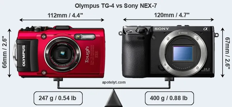Size Olympus TG-4 vs Sony NEX-7