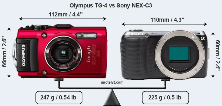 Size Olympus TG-4 vs Sony NEX-C3