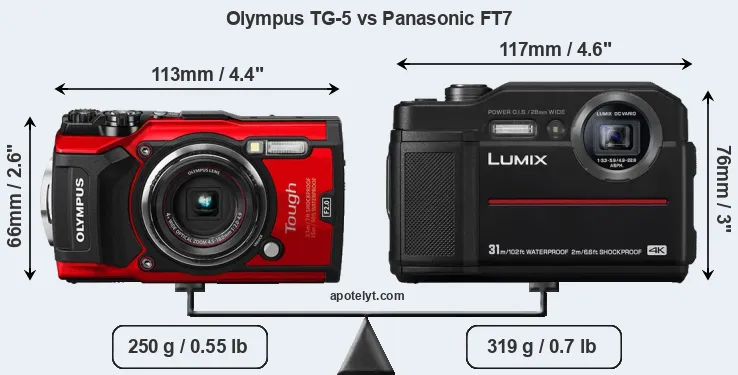 Size Olympus TG-5 vs Panasonic FT7