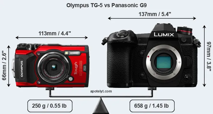 Size Olympus TG-5 vs Panasonic G9