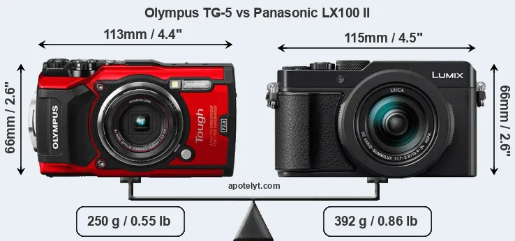 Size Olympus TG-5 vs Panasonic LX100 II