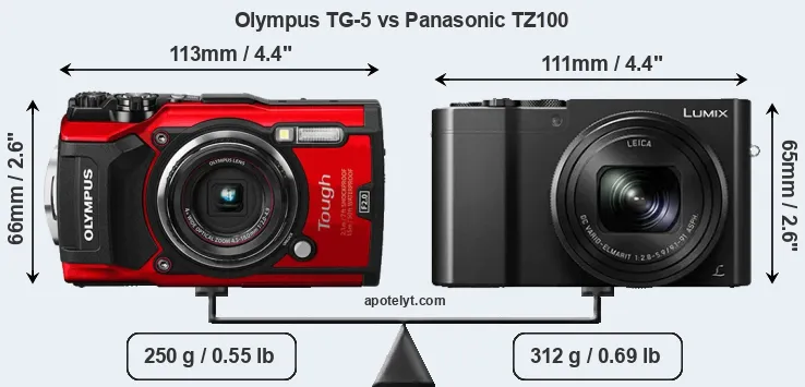 Size Olympus TG-5 vs Panasonic TZ100