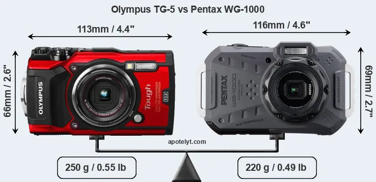 Size Olympus TG-5 vs Pentax WG-1000