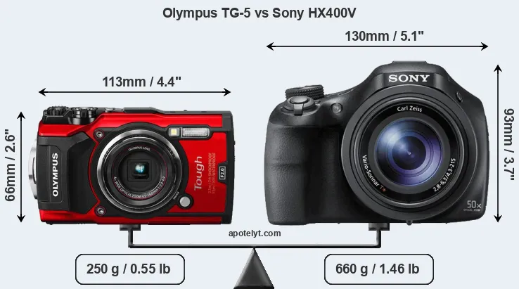 Size Olympus TG-5 vs Sony HX400V