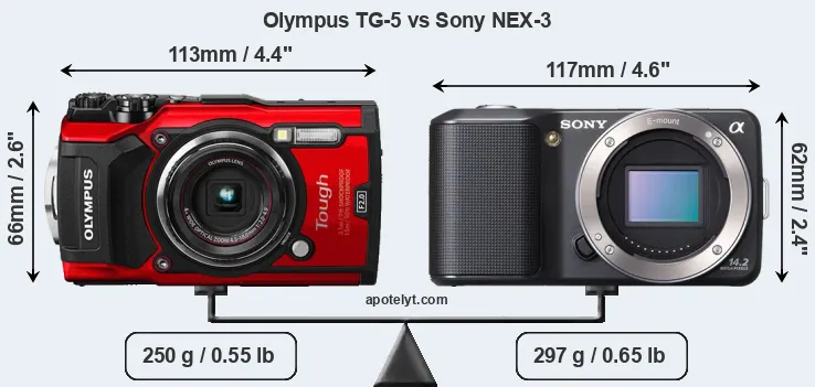 Size Olympus TG-5 vs Sony NEX-3