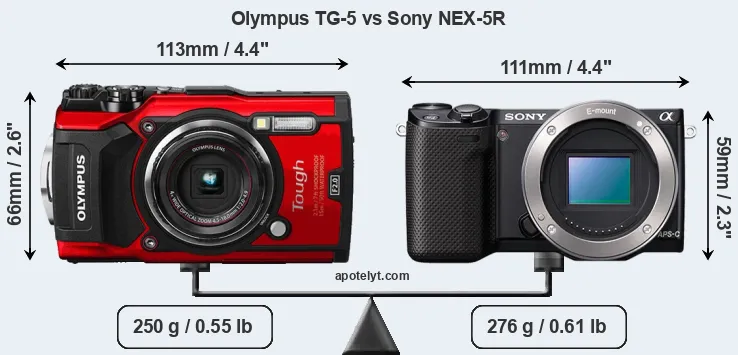 Size Olympus TG-5 vs Sony NEX-5R