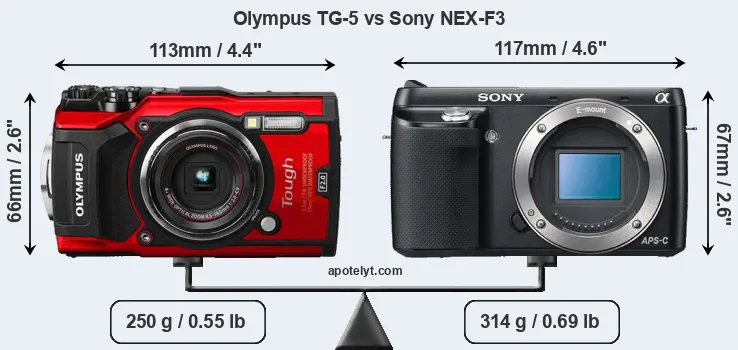 Size Olympus TG-5 vs Sony NEX-F3