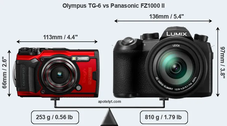 Size Olympus TG-6 vs Panasonic FZ1000 II