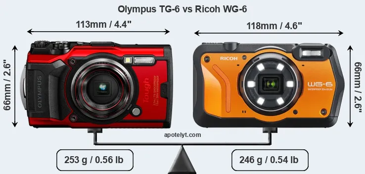 Size Olympus TG-6 vs Ricoh WG-6