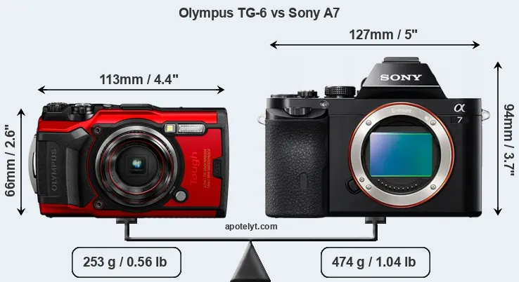 Size Olympus TG-6 vs Sony A7