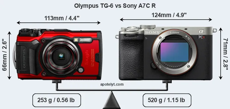 Size Olympus TG-6 vs Sony A7C R