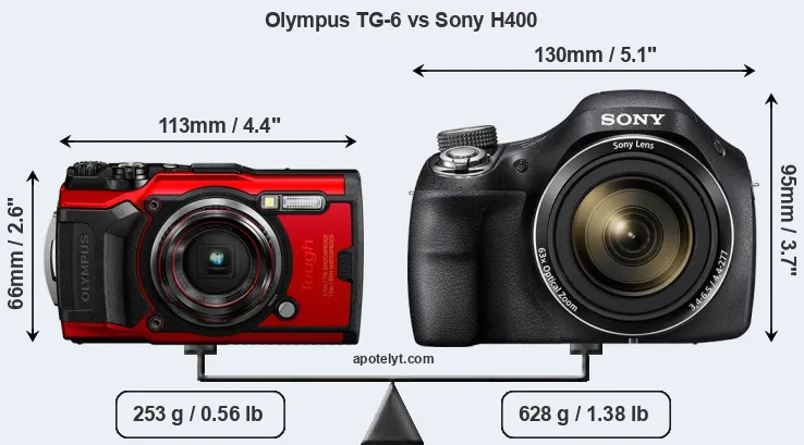 Size Olympus TG-6 vs Sony H400