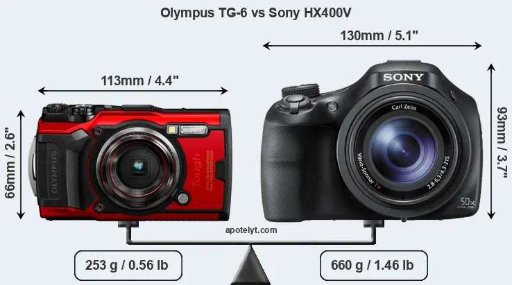 Size Olympus TG-6 vs Sony HX400V
