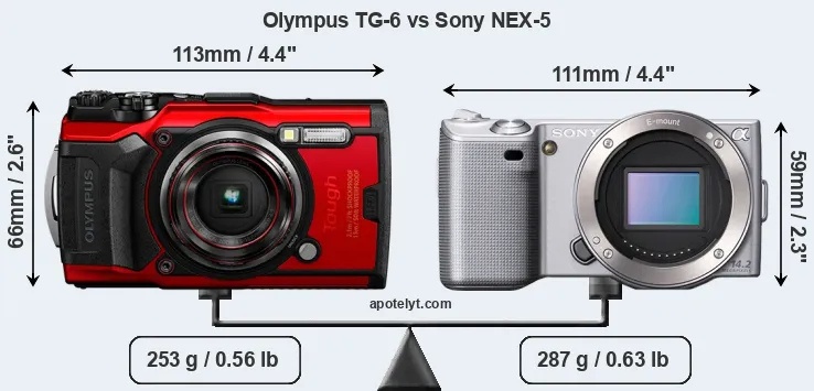 Size Olympus TG-6 vs Sony NEX-5