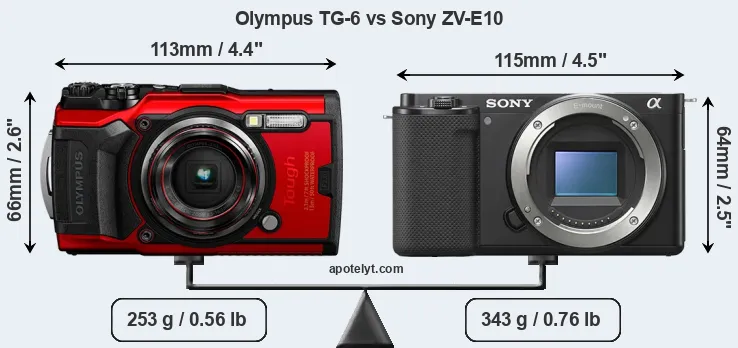 Size Olympus TG-6 vs Sony ZV-E10