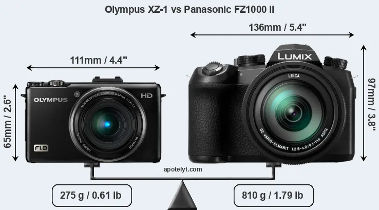Size Olympus XZ-1 vs Panasonic FZ1000 II
